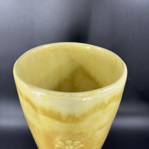 Antique Tall Yellow Pottery Vase Embossed Flower USA Hand Made Vase Vessel VTG - Picture 6 of 16